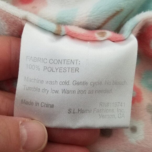 RN 119741 Pink OWLS Fleece Baby Blanket Reversible Lovey Bird Blue Trees Flowers - Picture 3 of 5